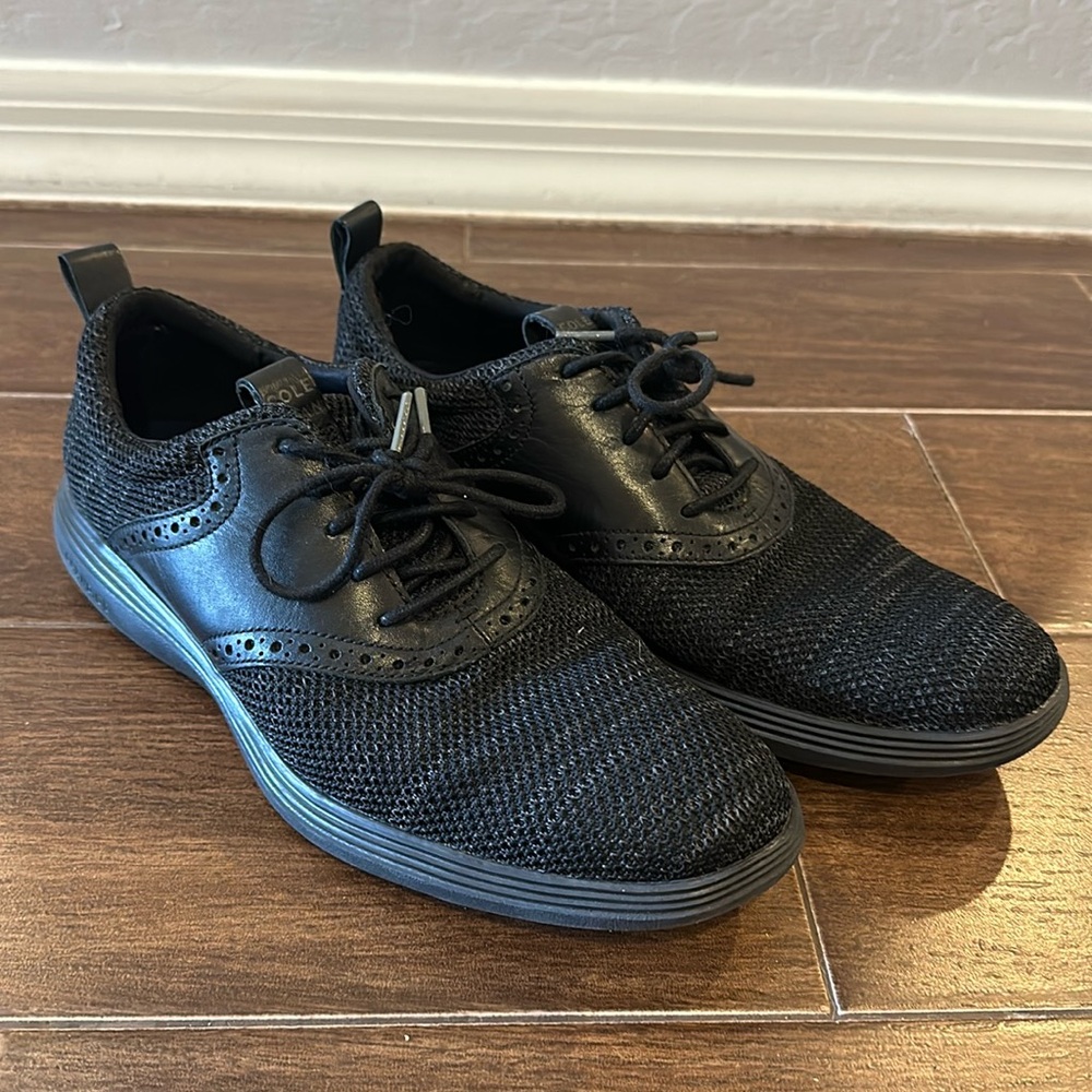 EUC men’s Cole Haan golf tennis shoes, black fabric/black leather combo,…